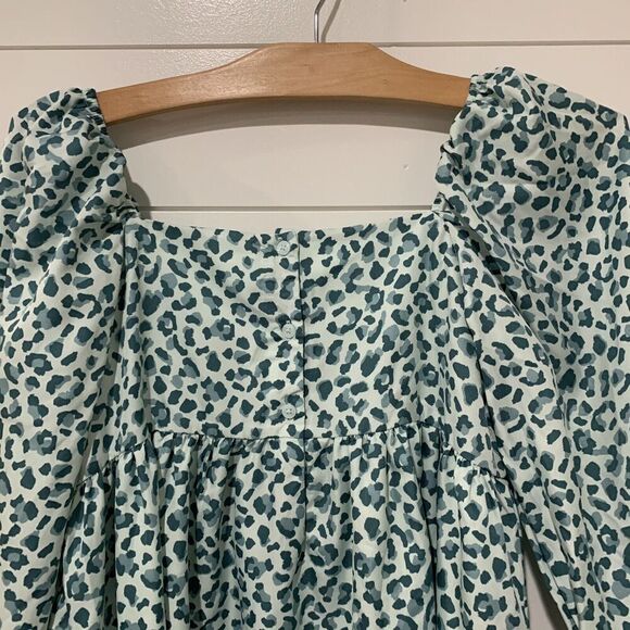 Janie and Jack | Dress Animal Print Teal Long Sleeve Square Neck- Size 16 - Picture 7 of 8